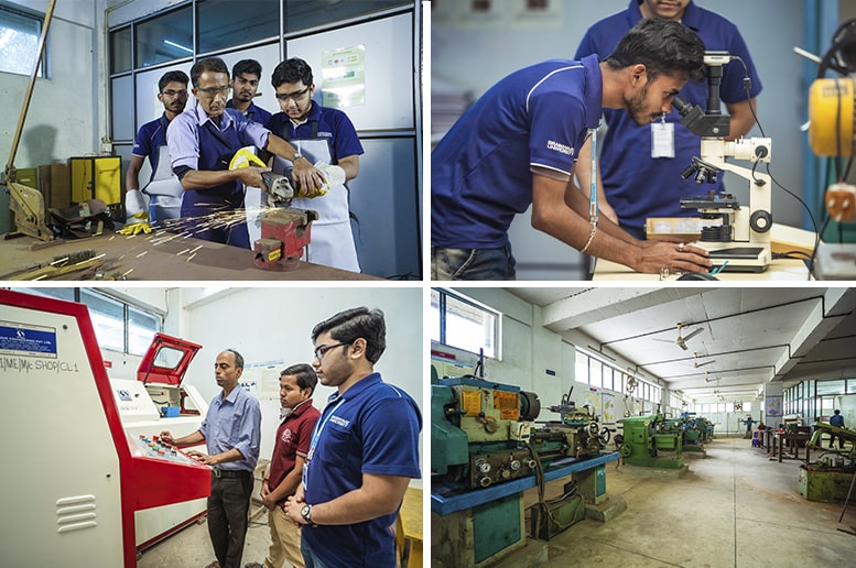 Brainware University professor and students in mechanical engineering lab